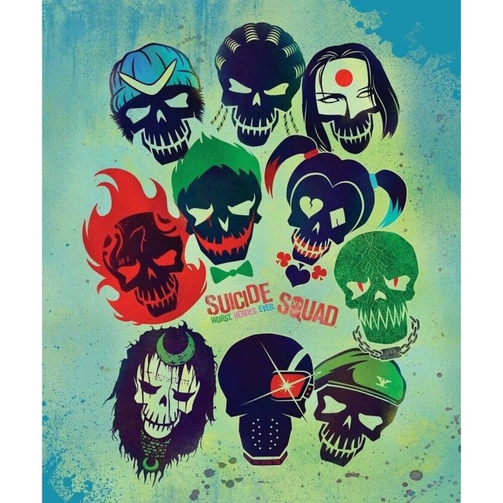 New Suicide Squad Skulls Movie Fleece Throw Gift Blanket Harley Quinn Joker NIP